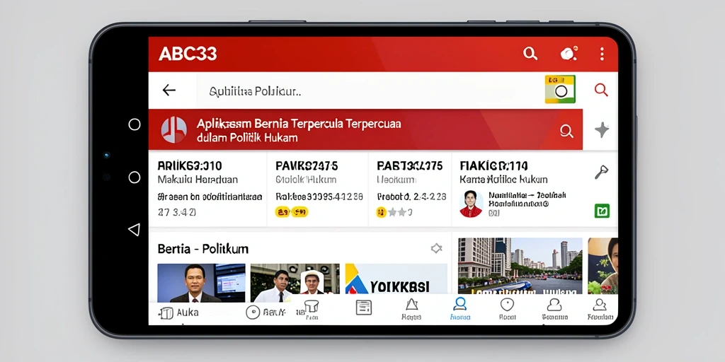 Antarmuka modern dan informatif aplikasi ABC33 untuk berita Politik Hukum.