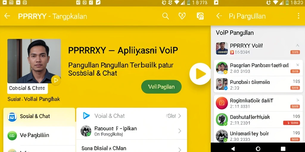 Tampilan utama aplikasi PPRRYY menunjukkan antarmuka yang user-friendly untuk VoIP Panggilan.