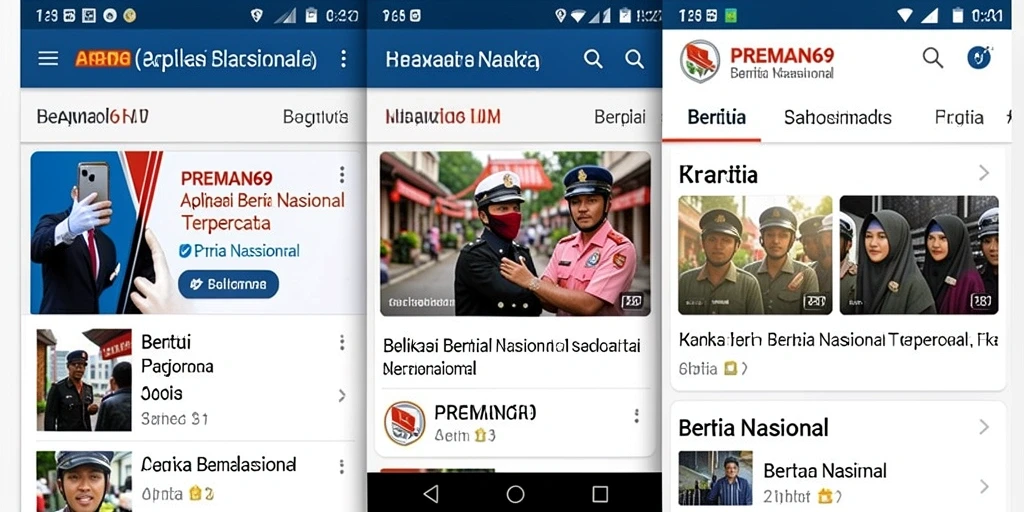 Tampilan antarmuka aplikasi PREMAN69 dengan informasi berita nasional.