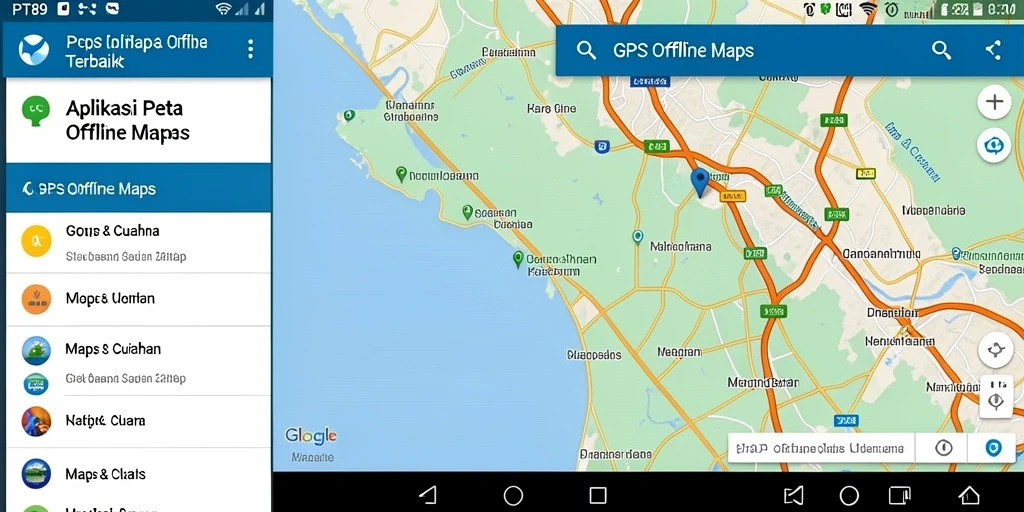 Antarmuka aplikasi PT89 menampilkan peta GPS offline yang jelas dan mudah dibaca.
