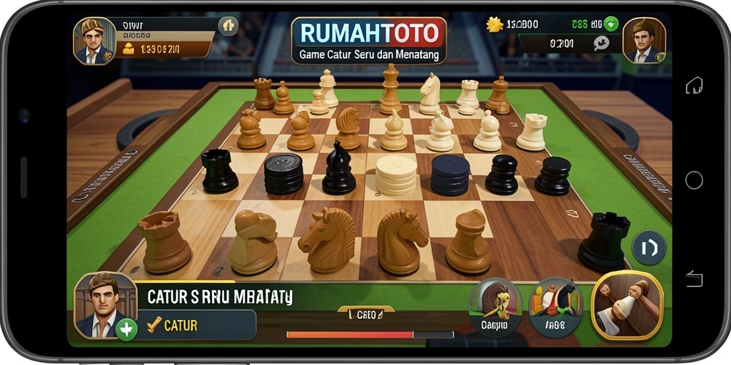 Tampilan antarmuka RUMAHTOTO dengan papan catur yang menarik.